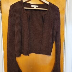 Monteau Los Angeles Deep Brown Ribbed Cardigan